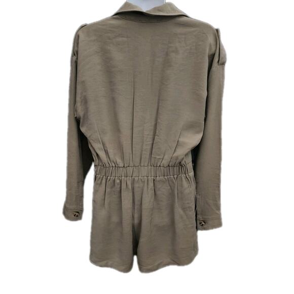 L'Academie Dylan Shorts Romper Olive Green button Front Long Sleeve Pockets Sm - Picture 3 of 9